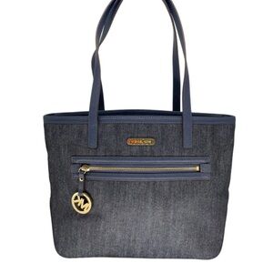 ☀️Michael Kors Kempton Large Dark Denim Cotton Canvas Tote Bag w/dust bag